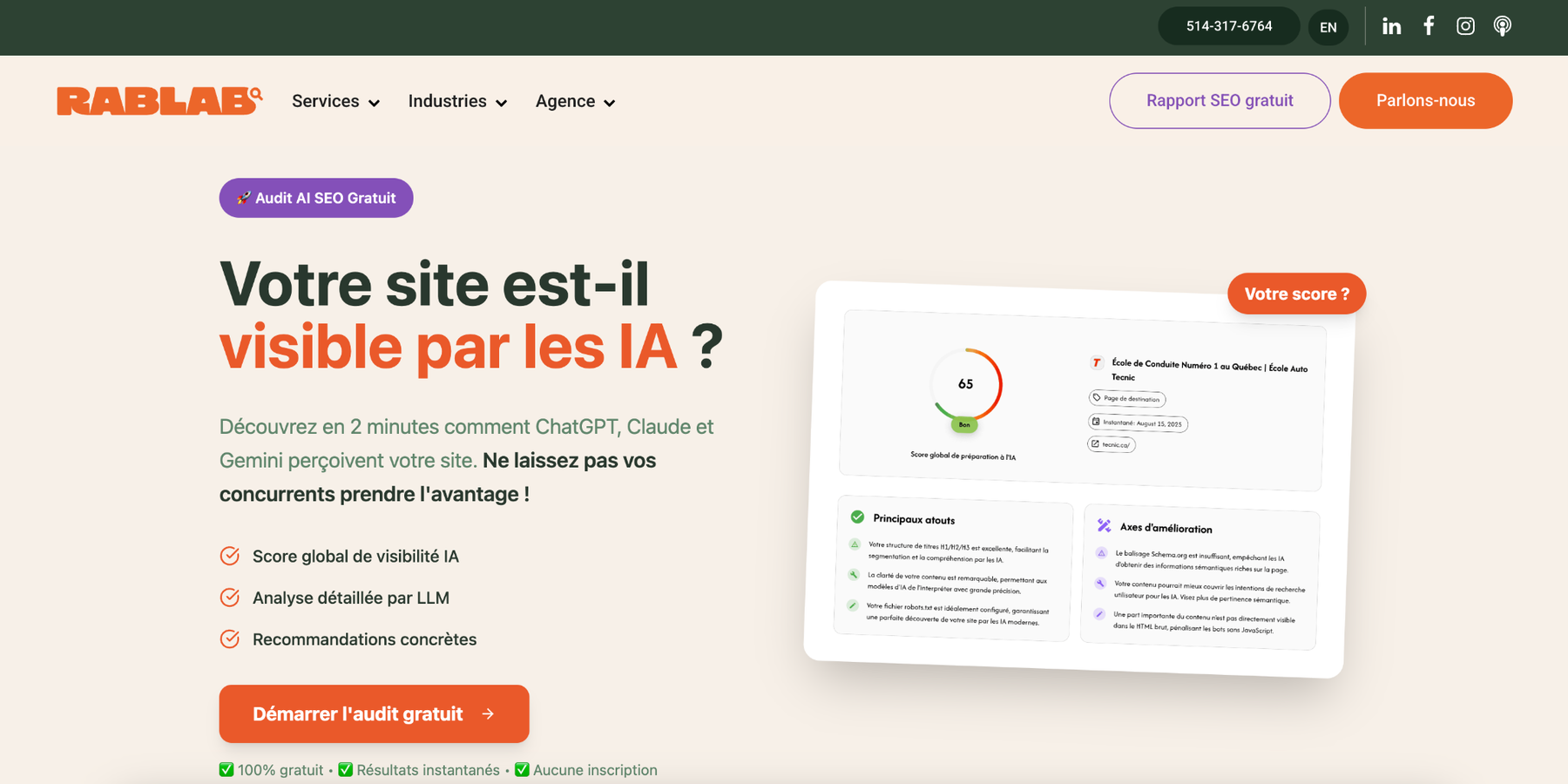 Rablab website using AI SEO Widget