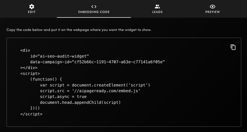 Embed the customized JavaScript code